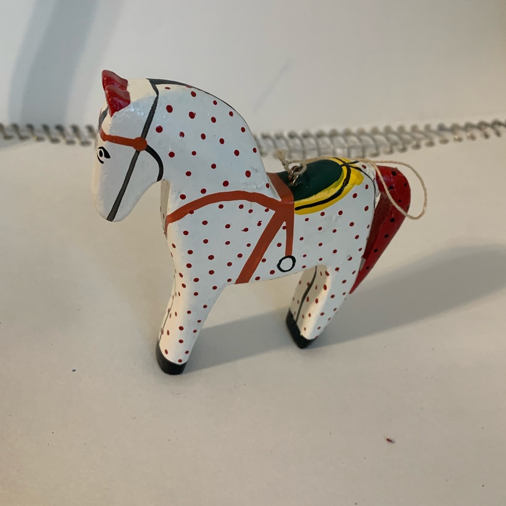 Winterthur Spotted Wooden Horse Christmas Ornament